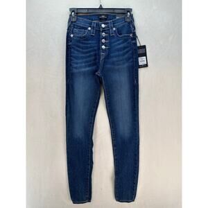 TRUE RELIGION WOMEN'S 26 HALLE HIGH RISE SUPER SKINNY MEDIUM WASH BUTTON FRONT